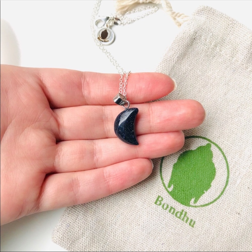 Blue Goldstone Crescent Moon Necklace